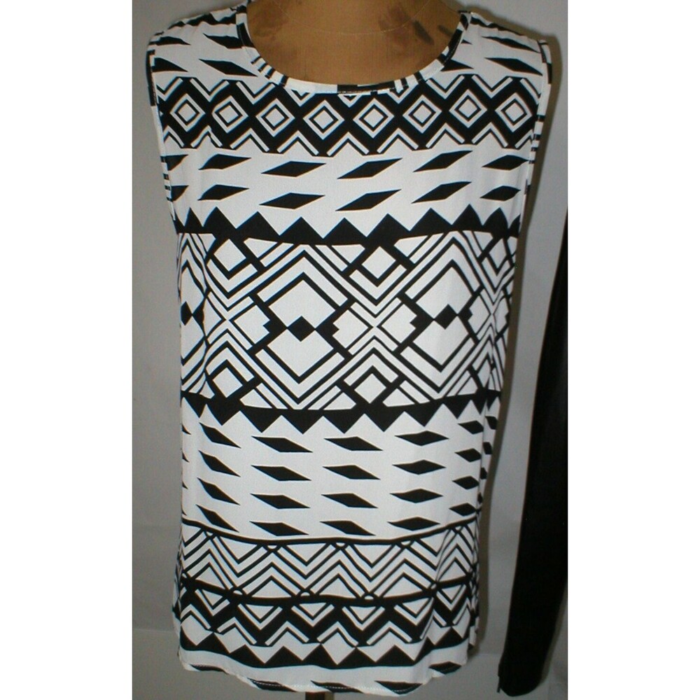 New Womens Medium Minx USA made Blouse Top White Black Sleeveless Open Back Slit